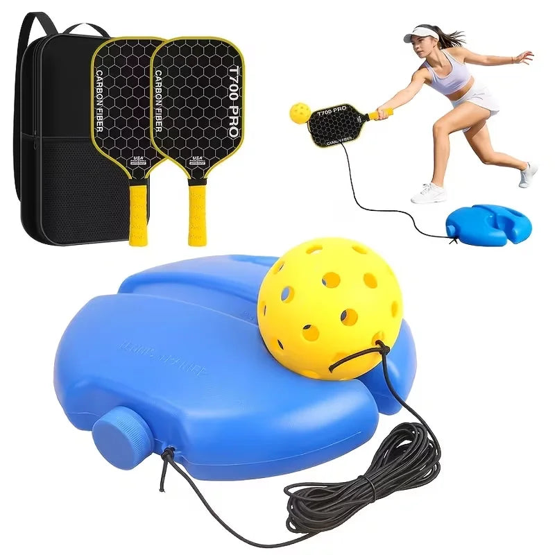 Pro T700 Carbon Fiber Pickleball Paddle & Solo Rebound Trainer Set