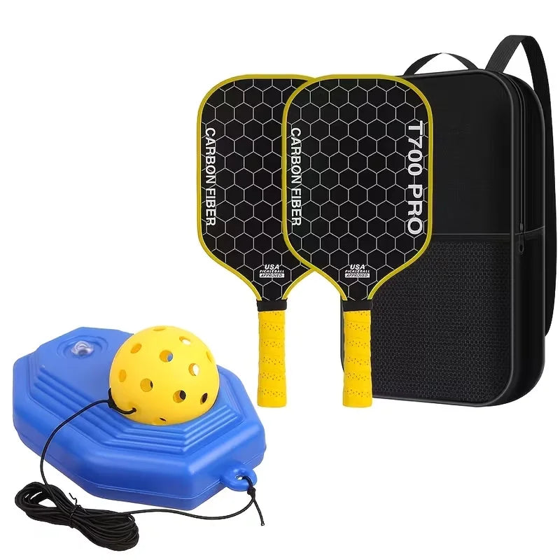Pro T700 Carbon Fiber Pickleball Paddle & Solo Rebound Trainer Set