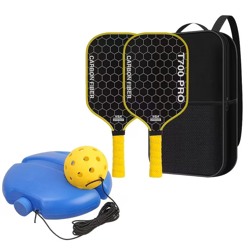 Pro T700 Carbon Fiber Pickleball Paddle & Solo Rebound Trainer Set