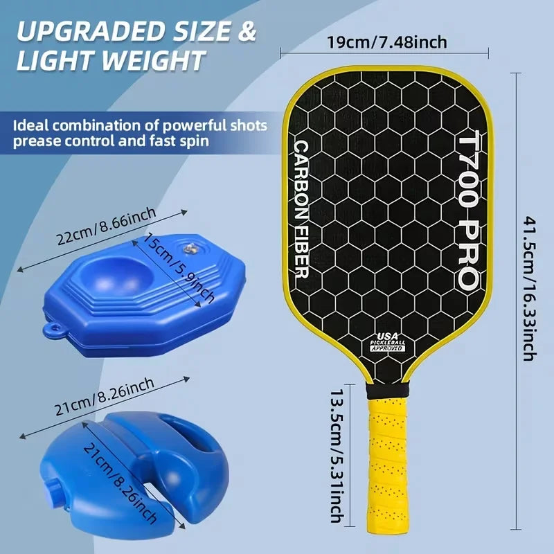 Pro T700 Carbon Fiber Pickleball Paddle & Solo Rebound Trainer Set